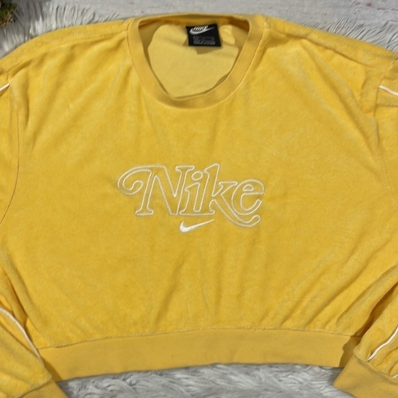 NIKE RETRO FEMME TERRY CROPPED Topaz Gold CREW SWEATSHIRT - Picture 6 of 10